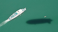 Illustration: Stephan Romero, Schattenwurf des Zeppelins auf dem Bodensee