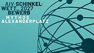 Illustration: Ausschnitt Plakat AIV-Schinkelwettbewerb mit Titel und Grafik Weltuhr